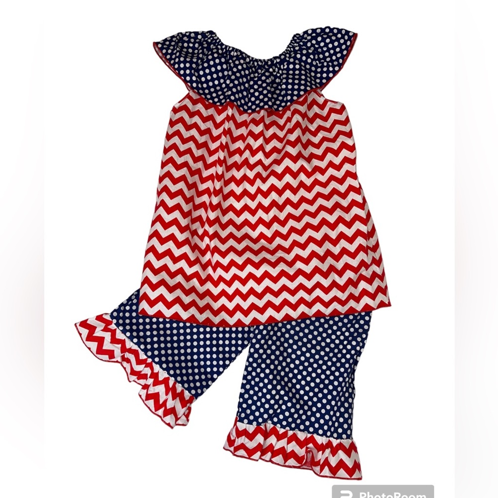 Girls Boutique Patriotic Ruffle Two Piece Outfit Size 5